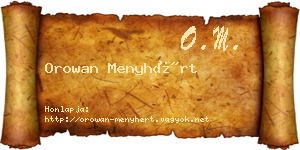 Orowan Menyhért névjegykártya